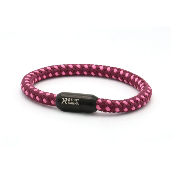 right-karma-Armband-Segeltau-weinrot-weiss-verschluss-schwarz-pink-grapefruit-happy-vibes Accessoire für Damen und Herren